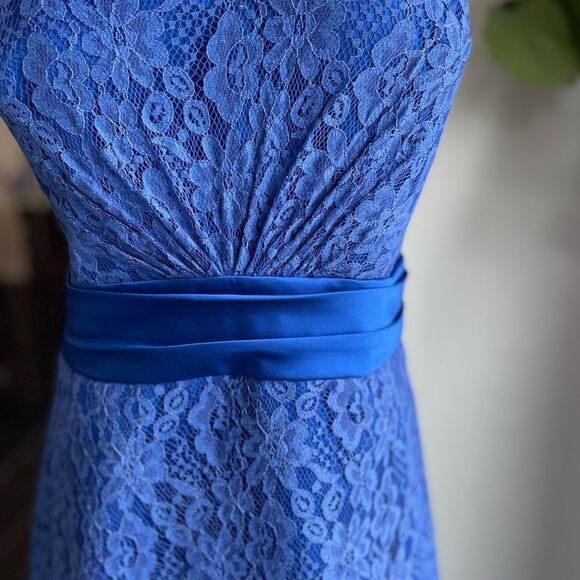 Christina Wu Cobalt Blue Lace Satin Mermaid Dress Tulip Hem Formal Prom 22 - Picture 4 of 7